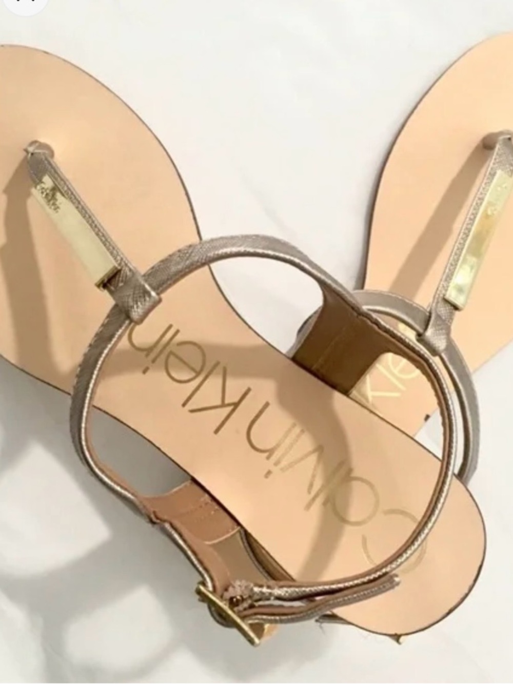 Calvin Klein SAMIRA Gold T-Strap Ankle Sandals